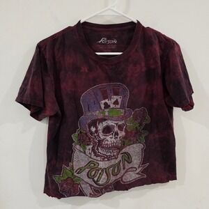 Poison Womens T Shirt Size Small Tie Dye Skull Graphic Rock Band Crop Top
